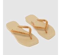 Havaianas Slim Square Logo Metallic Sandals in Beige UK 3 (EU 37)
