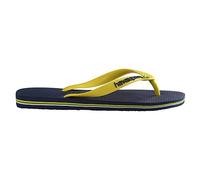 Havaianas Unisex Brasil Logo Flip Flops, Navy Blue Citrus Yellow, 3/4 UK