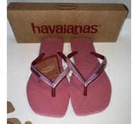 Havaianas Womens H S Square GLT FC Flip Flops - Metallic Logo - Rose - UK 3-4