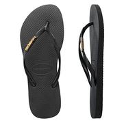 Havaianas Slim Logo Metallic Flip Flops - Black - UK 3-4 (EU 35/36)