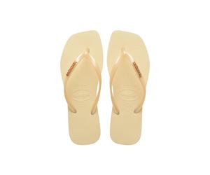 Havaianas Women's Slim Square Logo Metallic Buttercream in Cream | Size: 6-7 Havaianas Cream 6-7