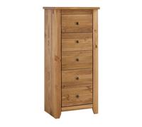 Havana 5 Drawer Chest - Pine - L41 x W54 x H120 cm - Pine Lemon Pavilion Furniture Brown 1 Pack