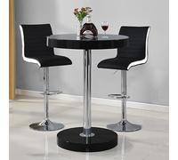 havana black gloss bar table with 2 ritz black white stools