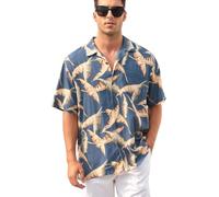 Havana Breeze Mens Hawaiian Shirts Silk Short Sleeve Printed Beach Shirt Relaxed Fit Summer Tropical Shirts, Leaf Print on Black Background, Large