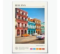 Havana Cuba City Retro Wall Art Trendy Natural Colorful Buildings Landscape Canvas Art Poster Modern Urban Landmark Wall Decor Picture Print for Living Room Bedroom Office GalleryUnframed12x18inch