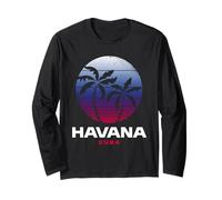 Havana Cuba Retro Sunset Palm Trees Tropical Cuba Travel Long Sleeve T-Shirt