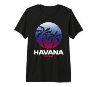 Havana Cuba Retro Sunset Palm Trees Tropical Cuba Travel Premium T-Shirt