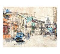 Havana Cuba Street Painting Sketch Large Canvas Wall Art Print