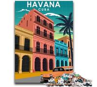 Havana Cuba Travel Poster 1000 Piece Jigsaw Puzzles for Teenagers, Suitable for Ages 14 And Up Family Fun It Is Ideal As A Gift for The Whole Family 1000pcs(26x38cm)