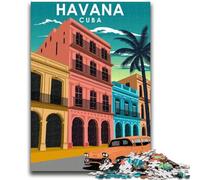 Havana Cuba Travel Poster Jigsaw Puzzles for Teenagers 1000 Piece, Learning Educational Toys Family Games with Matching Poster And Trivia Sheet 1000pcs(50x75cm)