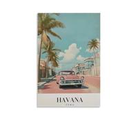 Havana Cuba Travel Vintage Car Palm Trees Wall Art Paintings Canvas Prints Poster Artwork for Living Room Bedroom Bathroom Office Home Decor 16x24inch(40x60cm)