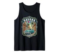 Havana Cuba Vintage Classic Car and Palm Tree Travel Badge Tank Top