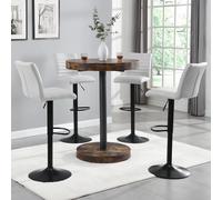 havana rustic oak bar table with black base 4 ripple white stools