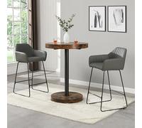 havana rustic oak wooden bar table with 2 brooks grey stools