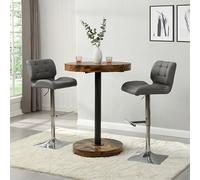 havana rustic oak wooden bar table with 2 candid grey stools