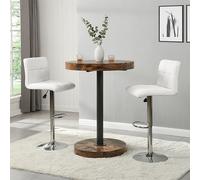 havana rustic oak wooden bar table with 2 coco white stools