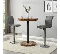 havana rustic oak wooden bar table with 2 ripple grey stools