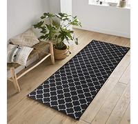 Havana Washable Non-Slip Indoor Runner Mat, Trellis, Black, 80x300cm