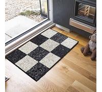 B&Q Door Mat Square Geometrical Design – Machine Washable, Anti-Slip, 57x90 cm Black