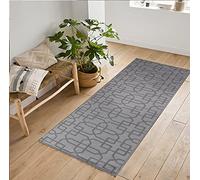 Havana Washable Non-Slip Runner Mat, Cubed Trellis, Silver, 67x220cm