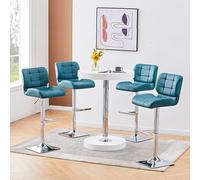 havana white gloss bar table with 4 candid teal stools