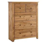 havanan wide wooden chest of 5 drawers in pine