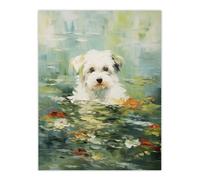 Artery8 Havanese Dog And Water Lilies Claude Monet Style Oil Painting Extra Large XL Wall Art Poster Print