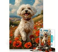Havanese Dog in Poppy Field Puzzle for Adults 1000 Pieces Logic Game Creative Fun Pattern Assemble Unique Gift (38x26cm)
