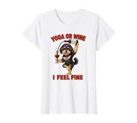 Havanese Dog Yoga or Wine I Feel Fine - DIGOR Funny Value Graphic T-Shirt, Women, White, S
