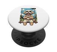Havanese drinking ice coffee on a swing DIGOR funny PopSockets Adhesive PopGrip
