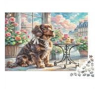 Havanese Paperboard Tri-color Dog at Outdoor Tea Table with Macarons Classic Jigsaw Puzzle Family Friendly Relaxing Activity 38x26cm/1000pcs