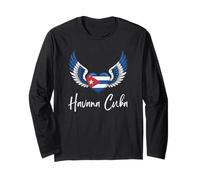 Havanna Cuba Heart with Angel Wings in Cuban Flag Colors Long Sleeve T-Shirt