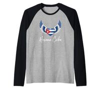 Havanna Cuba Heart with Angel Wings in Cuban Flag Colors Raglan Baseball Tee
