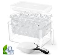 Havawish 1 Set Ice Storage Bin for Freezer with Sealed Lid Removable Filter Basket and Flexible Scoop Plastic Ice Container with Handle for Home Office Fridge Storage (10.63 x 6.89 x 5.12 Inches)