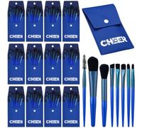 Havawish 12 Sets Cheerleader Gifts Bulk Blue Travel Makeup Brushes Set Synthetic Fiber Makeup Brush Bag with 8 Brushes Cheer Team Gifts for Women Cheer Goodie Bag Stuffers