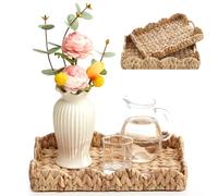 Havawish 2 Pcs Scalloped Edge Rattan Tray Scalloped Wicker Basket for Decoration Serving Tray with Handles Rattan Decorative Scallop Baskets for Table Decor, 2 Sizes