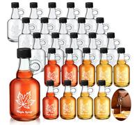 Havawish 24 Pcs 1.7 oz Glass Maple Syrup Bottles Mini Syrup Container with Loop Handle and Plastic Lids, Small Empty Jars for Oil Storage Gift