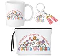 Havawish 3 Pcs Social Worker Gift Set for Women Wildflower Makeup Bag Advocate Support Empower Coffee Mug 11 oz Novelty Cup and Keychains Thank You Gift for Volunteer Coworker (Social Worker)