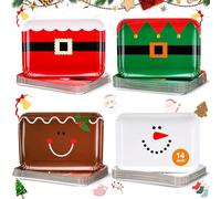 Havawish 52 Pcs 14" x 10" Extra Large Christmas Paper Plates - Rectangle Disposable Serving Trays - Heavy Duty Large Red and Green Christmas Platters for Party Dining Table