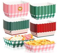 Havawish 60 Pack Camp Gingham Disposable Food Trays, Pink and Green Plaid Scalloped Paper Snack Boats, Disposable Serving Food Boats, Nacho Plates for Bachelorette Party, Wedding, Picnic, Supplies