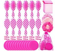 Havawish 60 Pcs Hot Pink Party Favors for 12 Person Makeup Party Supplies Include Pink Hair Brushes Elastic Pink Scrunchies Pocket Mirrors Hair Clips Gift Bags Hair Accessories for Women