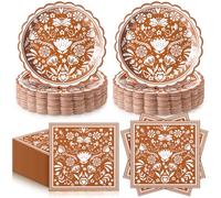 Havawish 96 Pcs Platos De Barro Mexicanos Plates and Napkins for 48 Guests Terracotta Clay Mexican Pottery Tableware Including Dessert Plates and Napkins for Cielito Lindo Birthday Wedding Party