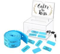 Havawish Clear Raffle Box with Lock with 500 Raffle Tickets Double Roll Acrylic Donation Box with Lock 6.3" x 4.7" x 3.9" Ballot Box Container with 2 Keys for Lottery Games Suggestion Tip Jar (Blue)