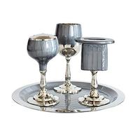 Havdalah Set Metal Covered with Enamel - Slate Blue/Grey - Includes Matching Kiddush Cup Goblet and Tray, Havdualah Candle Holder, Besamim Spice Box - End of Shabbat Gift Set by Zion Judaica
