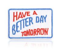 Have a Better Day Tomorrow Patch, Red and Blue Motivational Embroidered Patches, 3x2 Inch Rectangle Iron On or Sew On Morale Patch for Jackets, Backpacks, Hats, Positive Daily Inspiration Accessory