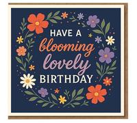 Have a Blooming Lovely Birthday Card - Floral Wreath on Navy - Cute Flower Birthday Card for Her, Him, Mum or Friend