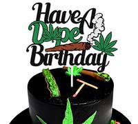 Have a Dope Birthday Cake Topper Green Glitter Pot Leaf Weed Leaves Happy Birthday Cake Decoration Marijuana Dope 420 Birthday Party Supplies for Man Women