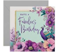 Have a Fabulous Birthday, Beautiful Peacock and Floral Design, Square Card, Blank Inside with Envelope