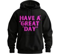 Have a Great Day Hoodie with Middle Finger Skeleton Graphic-Funny Sweatshirt,Unisex Cotton Hooded Sweatshirt (Black/Pink,L)