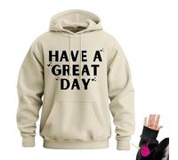 Have A Great Day Hoodie with Middle Fingers, Skeleton Middle Finger on Sleeve Hoodie, Unisex Wear Streetwear (Sand,XL)